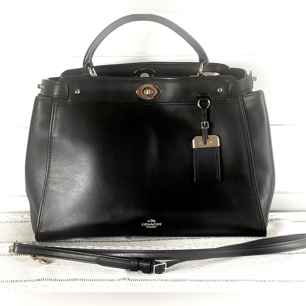 Coach Gramercy Satchel Leather Handbag- black/gold